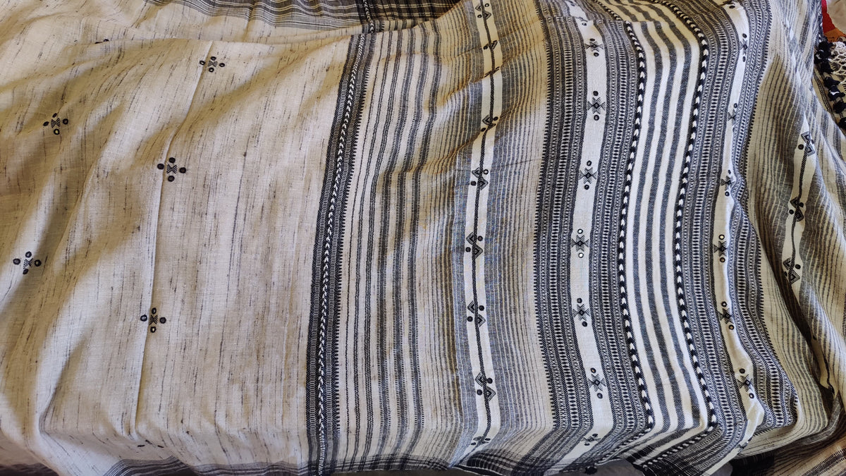 BHUJODI SAREE - TUSSAR SILK MIRROR WORK