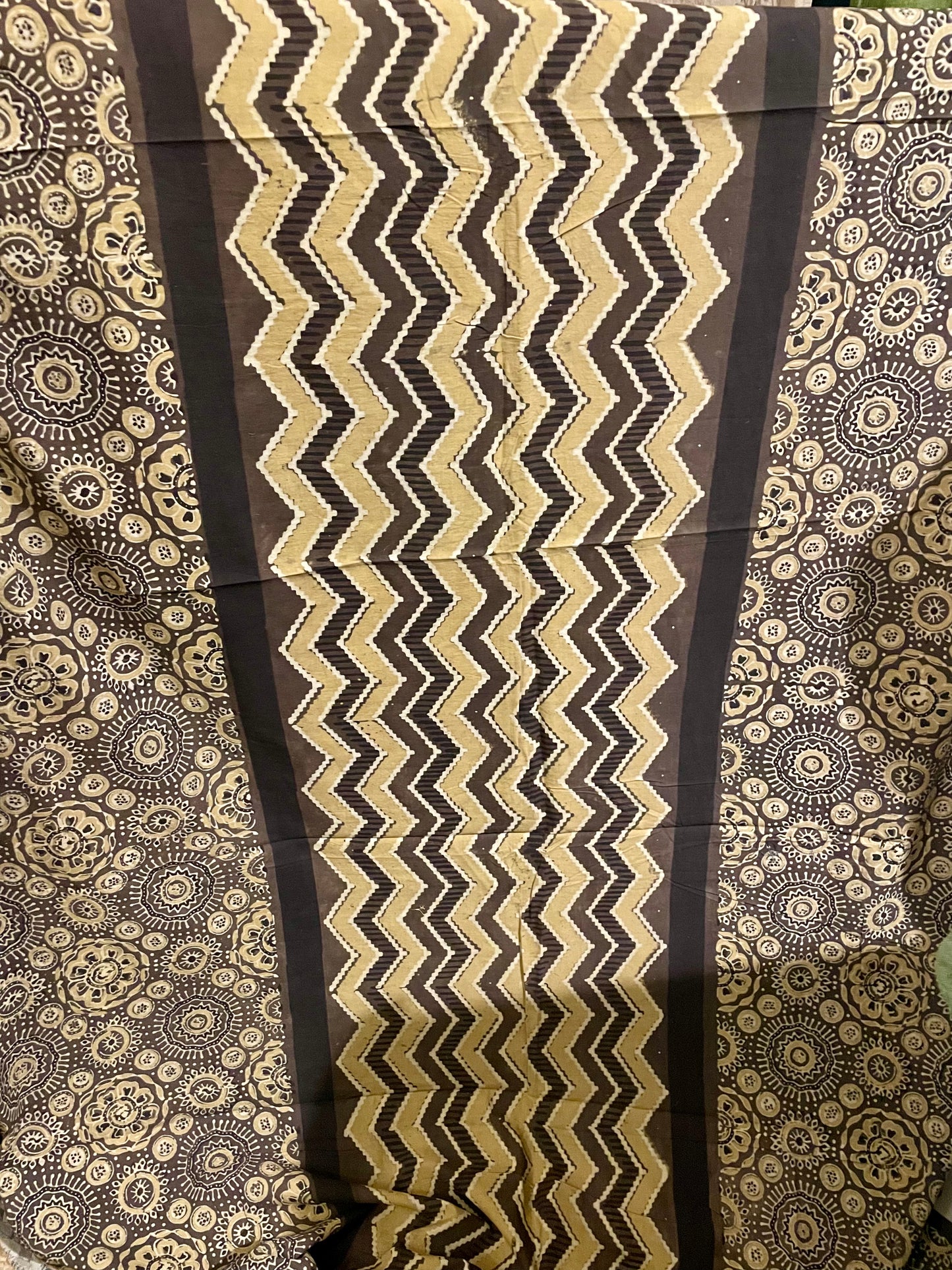 Brown & Mustard hand printed cotton ajrakh kurta material