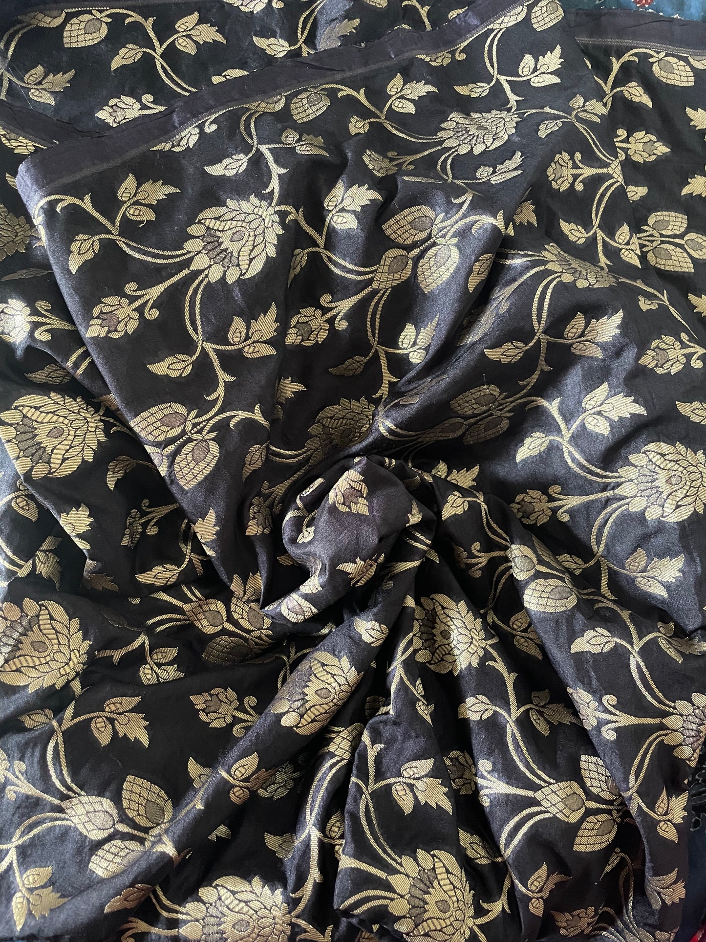 Banarsi Black Silk Fabric