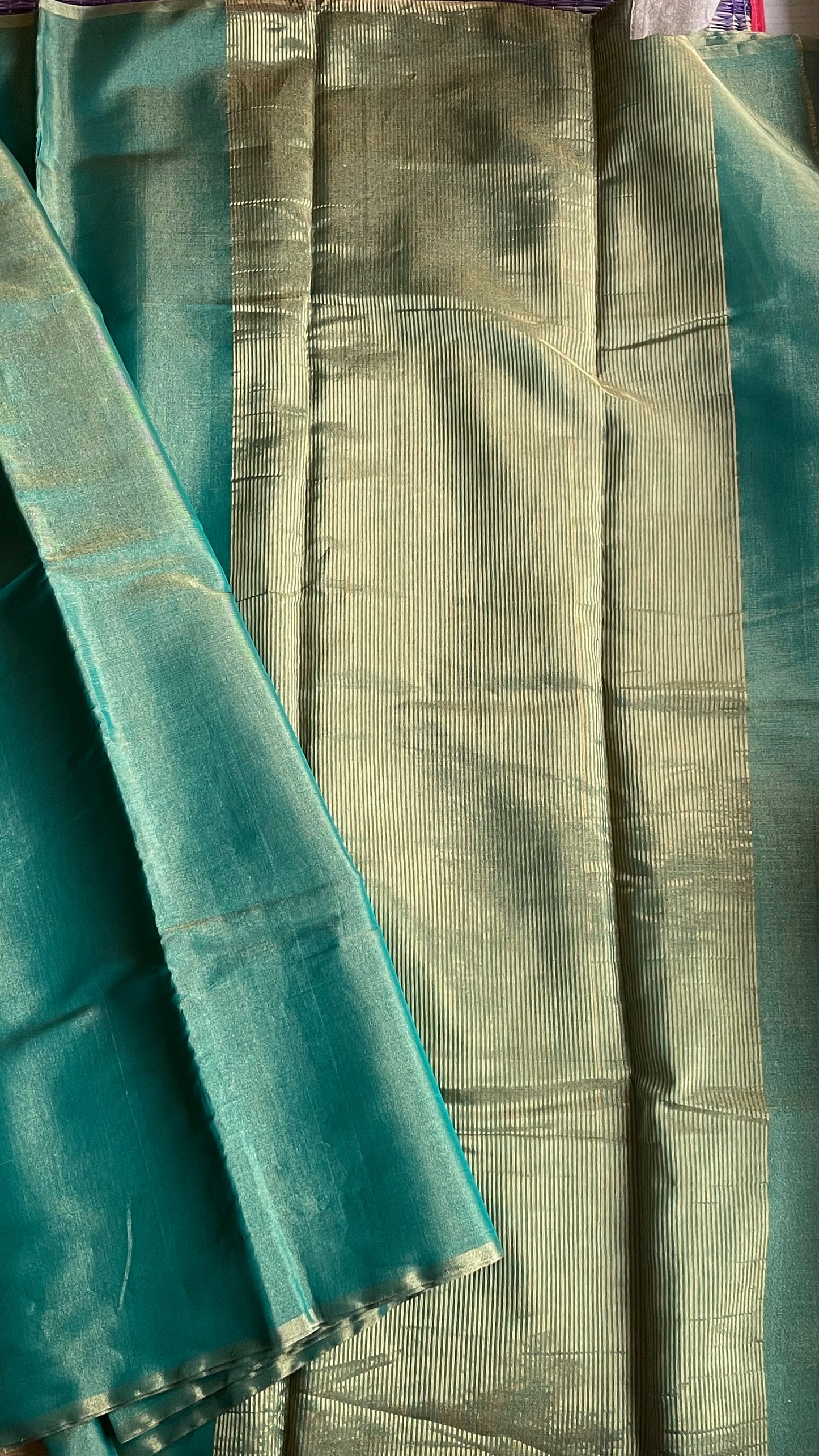 Tissue Chanderi (Green Metallic) Sari.