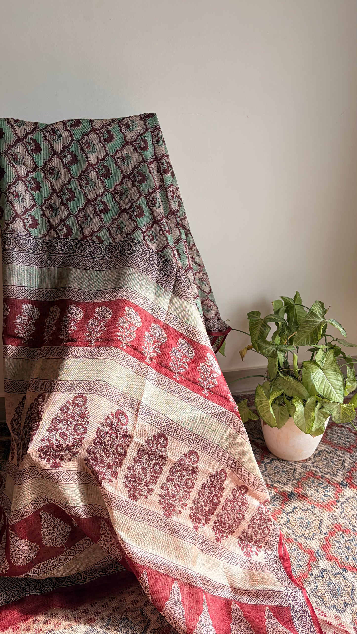 Kota Silk With Handblock Bagh Printed.