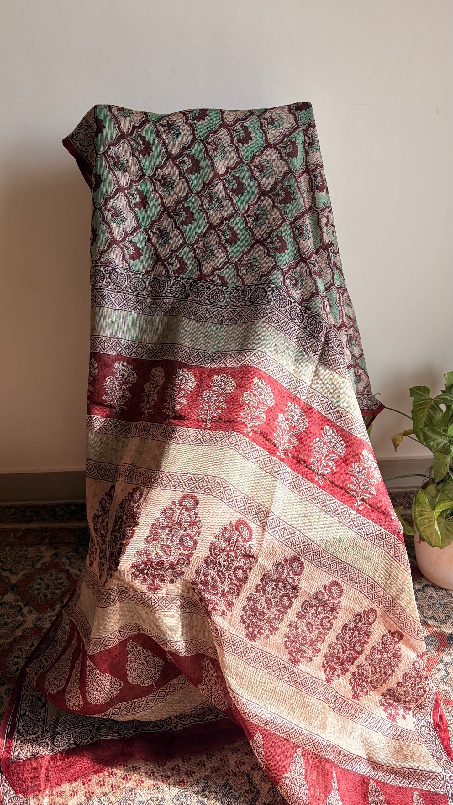 Kota Silk With Handblock Bagh Printed.