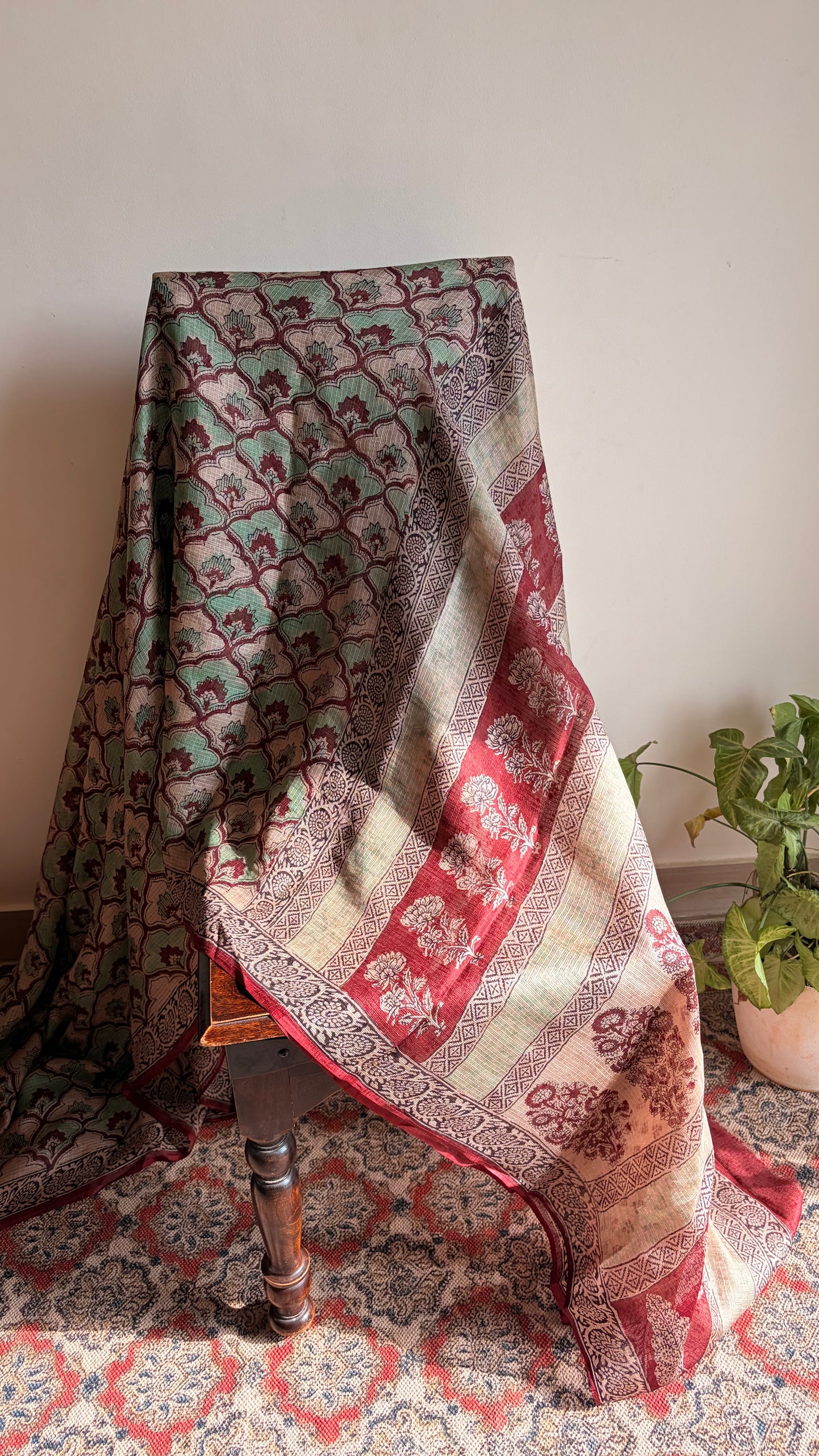 Kota Silk With Handblock Bagh Printed.