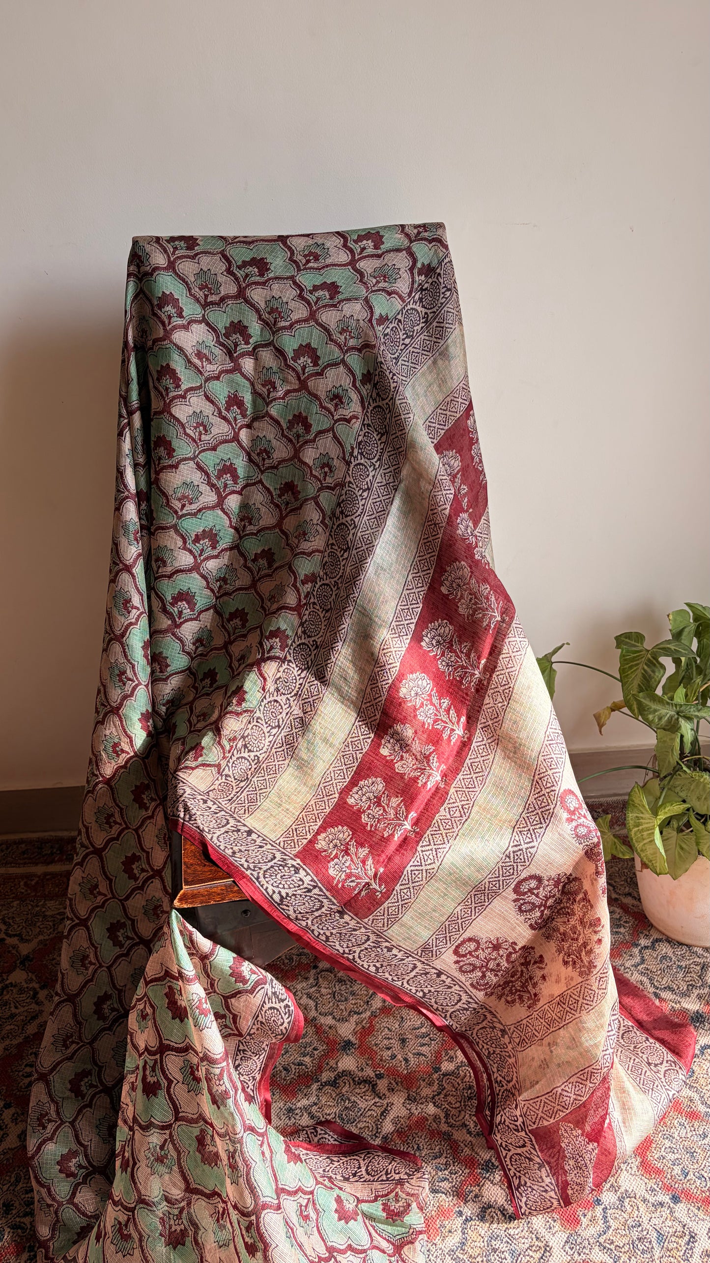 Kota Silk With Handblock Bagh Printed.