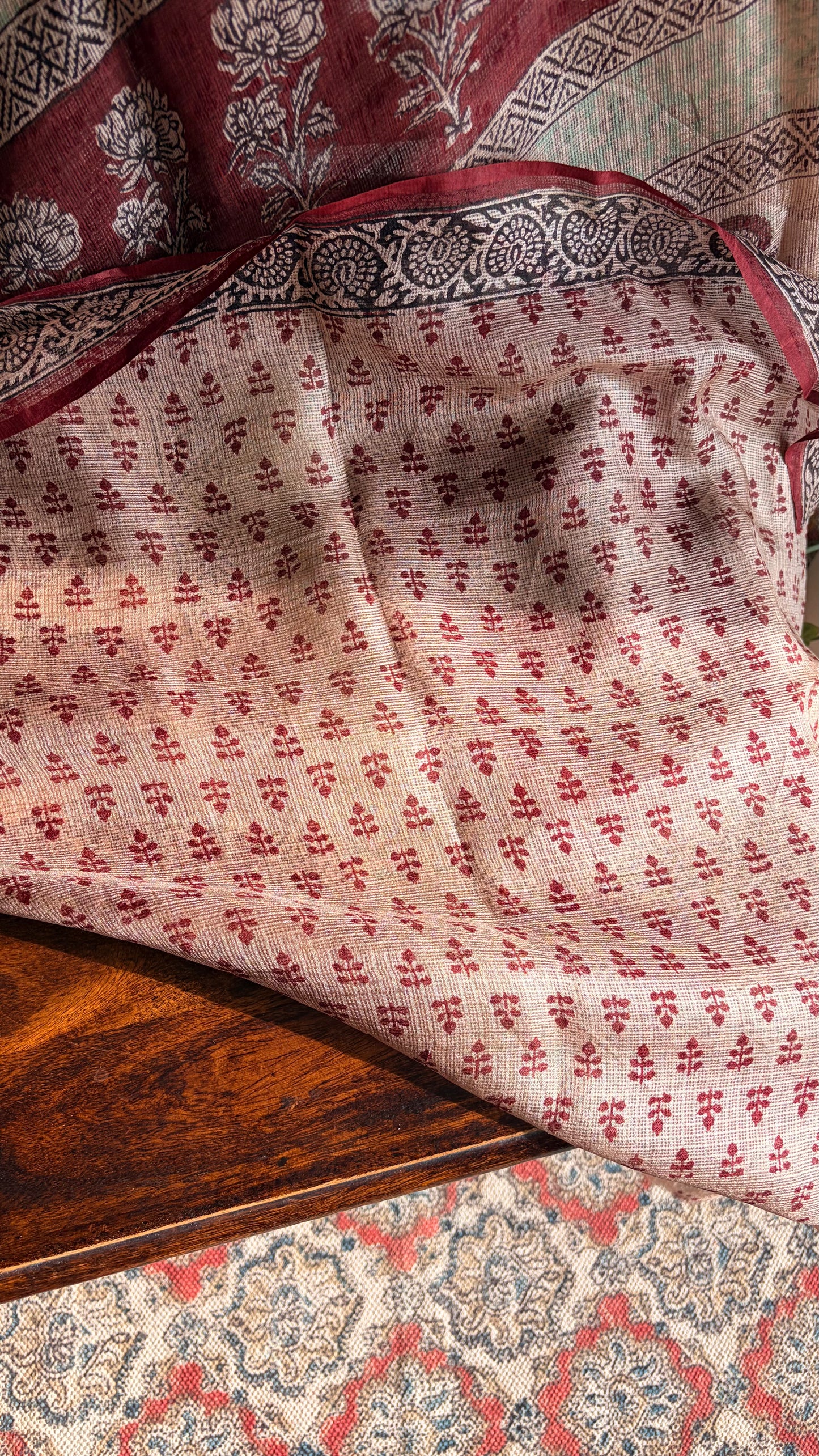 Kota Silk With Handblock Bagh Printed.