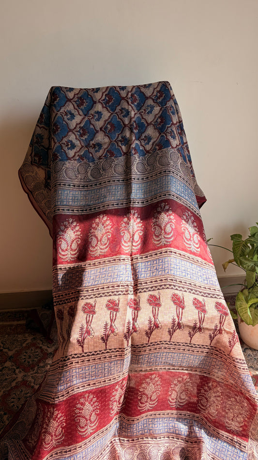 Kota Silk With Handblock Bagh Printed.