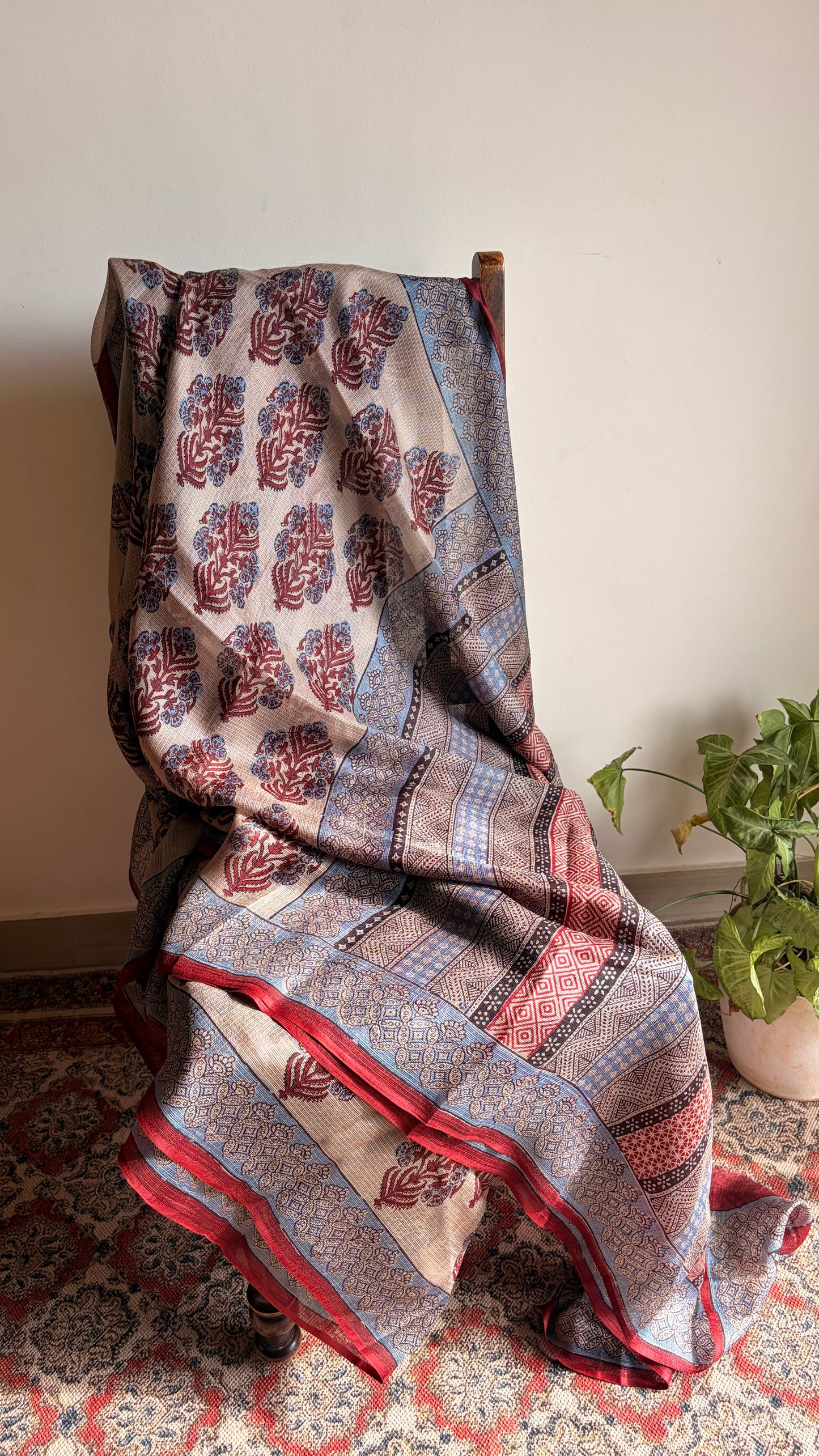 Kota Silk With Handblock Bagh Printed.