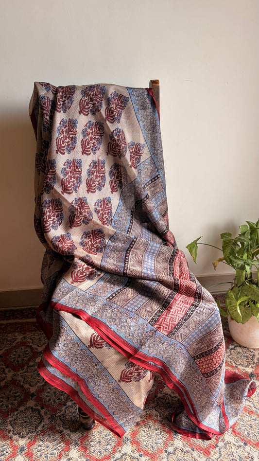 Kota Silk With Handblock Bagh Printed.