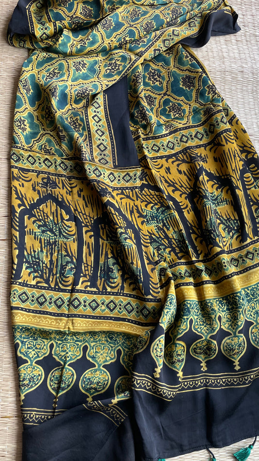 Ajrakh Block Printed Modal Silk Stole