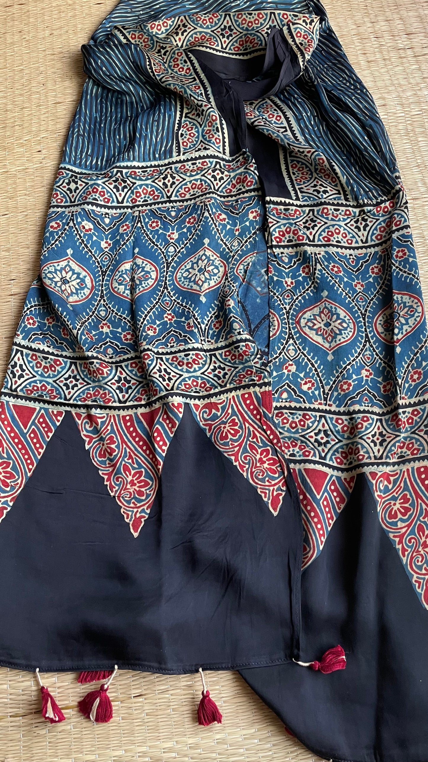 Ajrakh Block Printed Modal Silk Stole(indigo4)