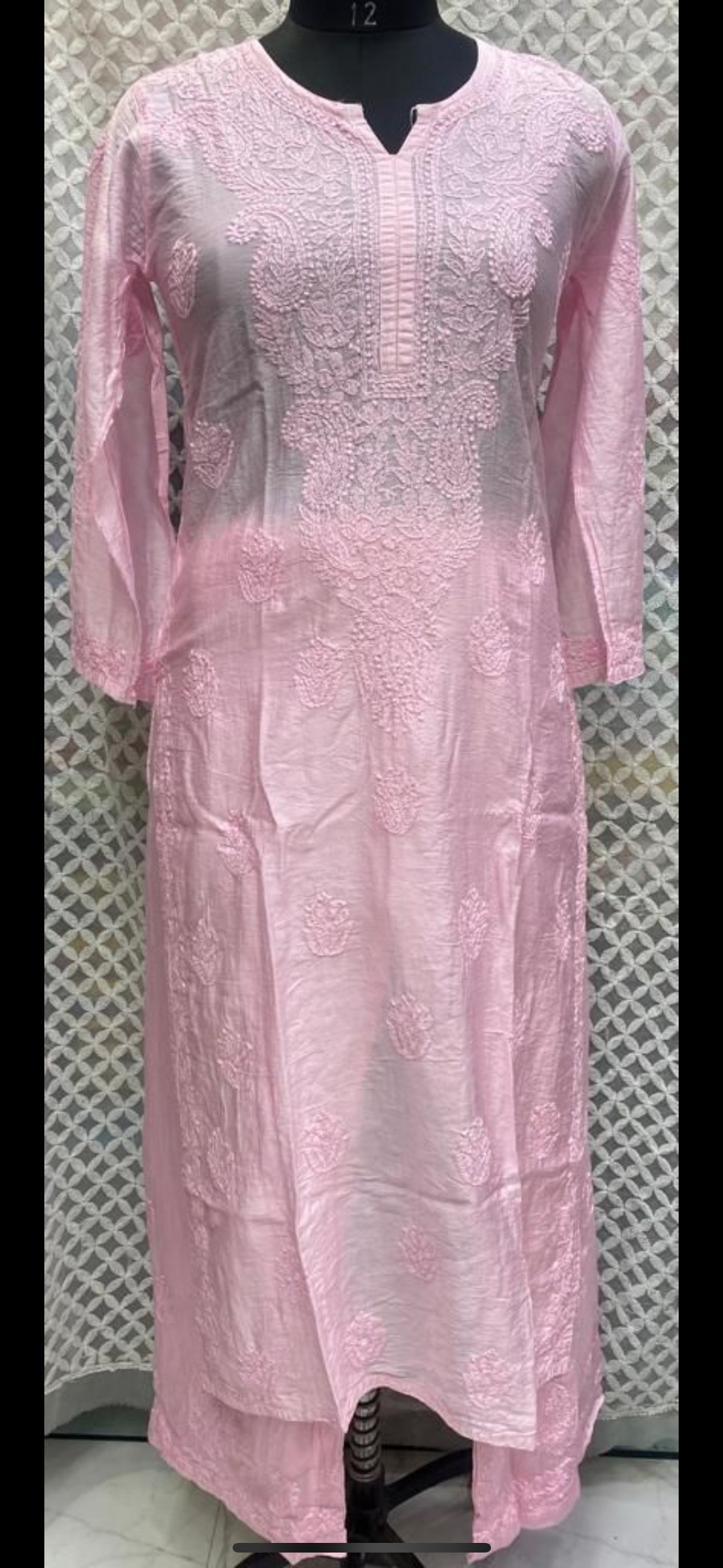 Handembroidered Chikankari Chanderi Silk- Cotton Suit