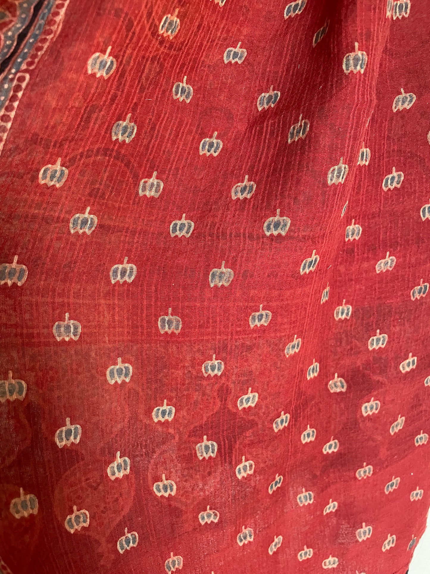 Maheshwari Ajrakh Saree with Tassels.