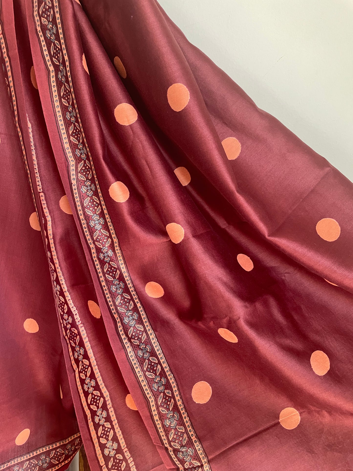 Rust Chanderi Saree (polka dot)