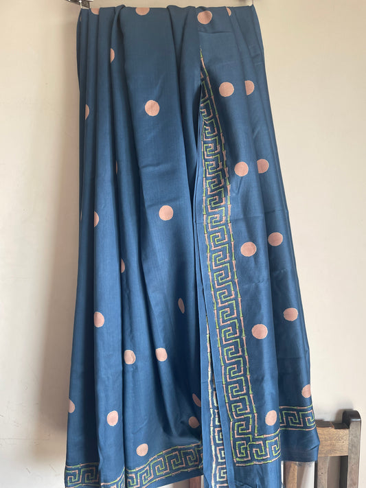 Indigo Chanderi Saree (polka dot)