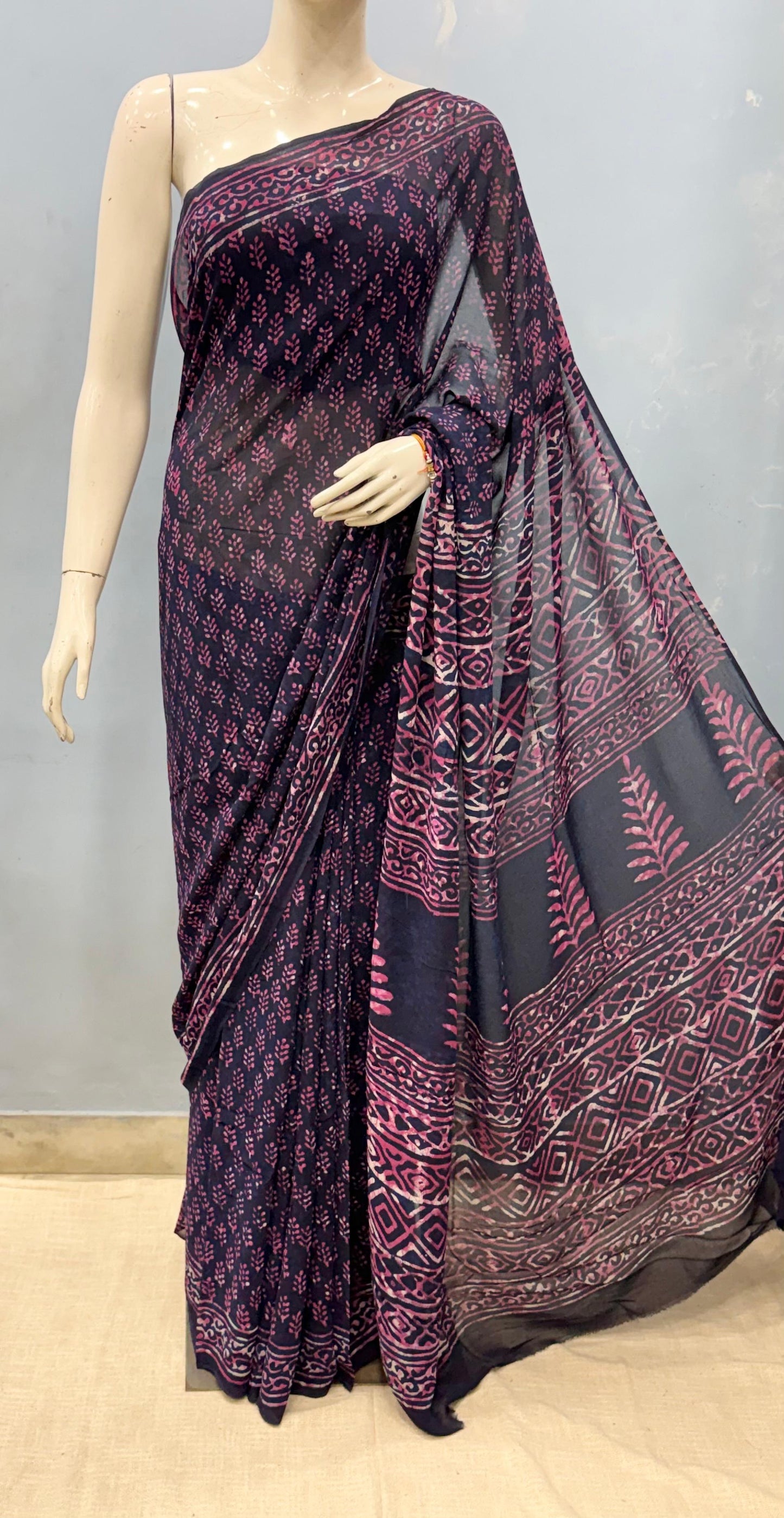 Dabu Georgette Handblock Printed Saree
