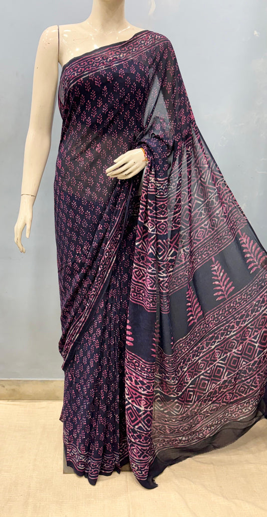 Dabu Georgette Handblock Printed Saree