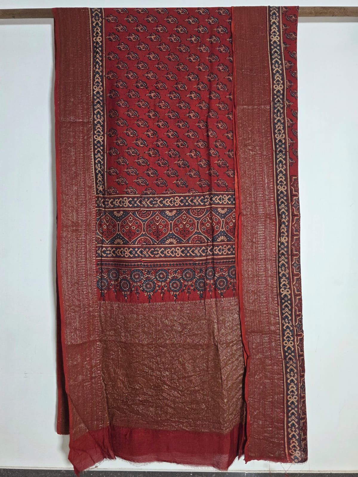 AJARKH CHANDERI SAREE JACQUARD ZARI PALLU