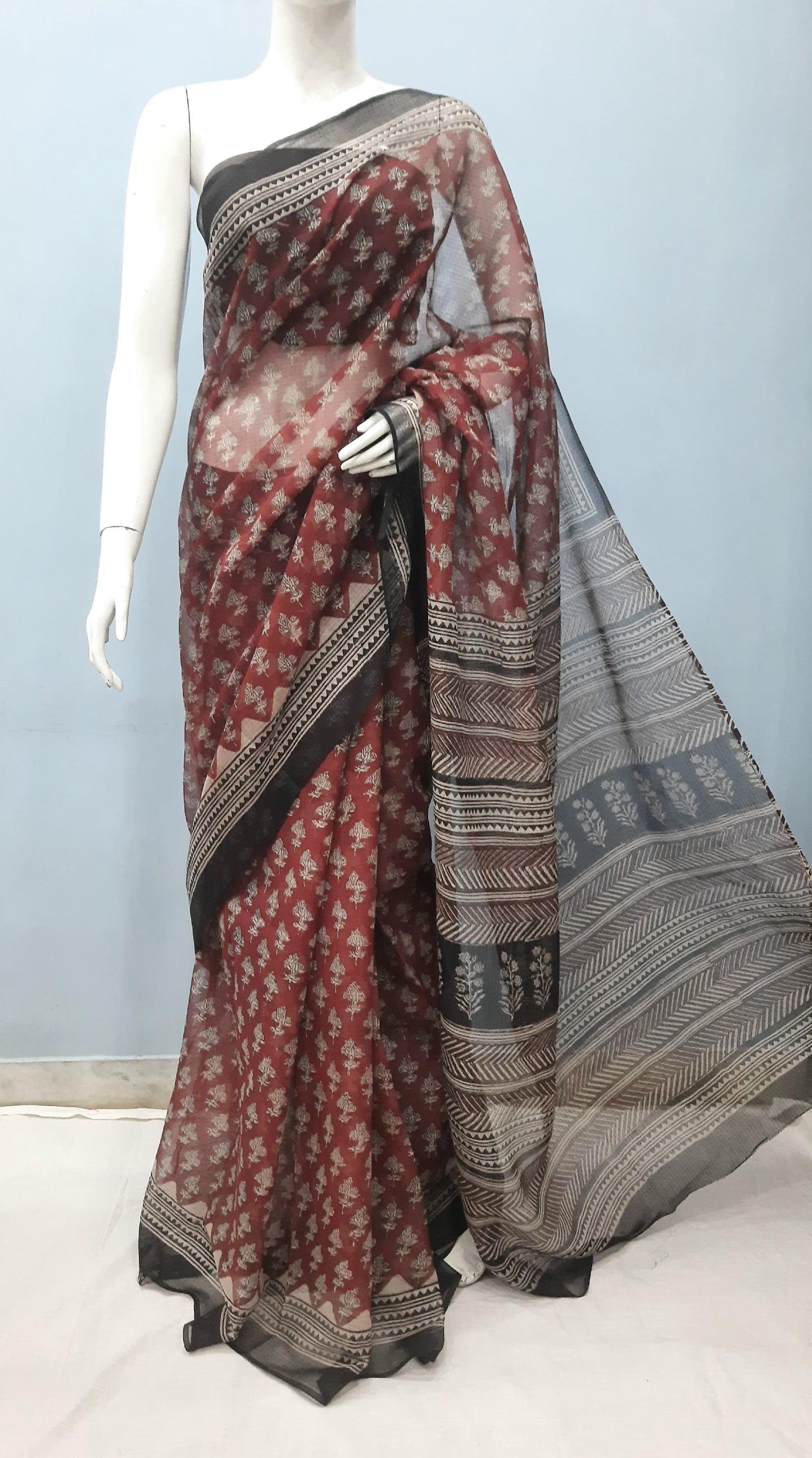 KOTA-DORIA SAREE (Maroon & Black)