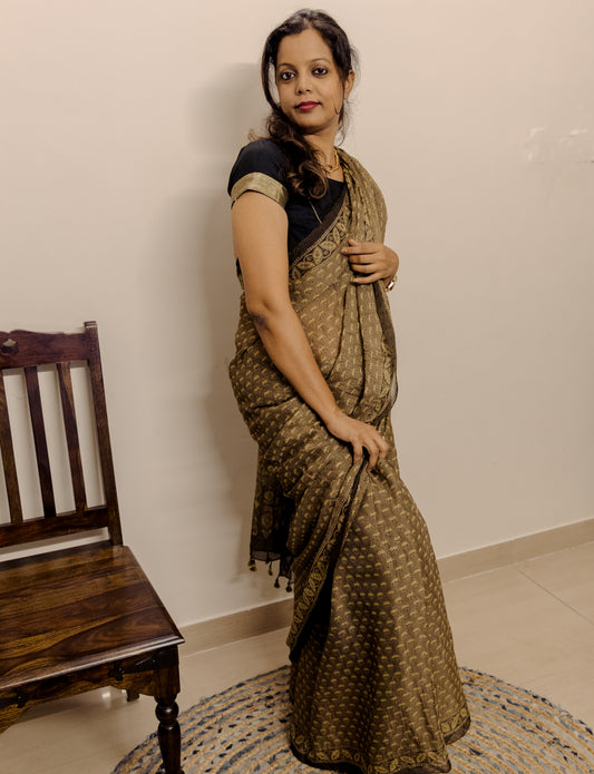 AJRAKH NET SILK  SAREE