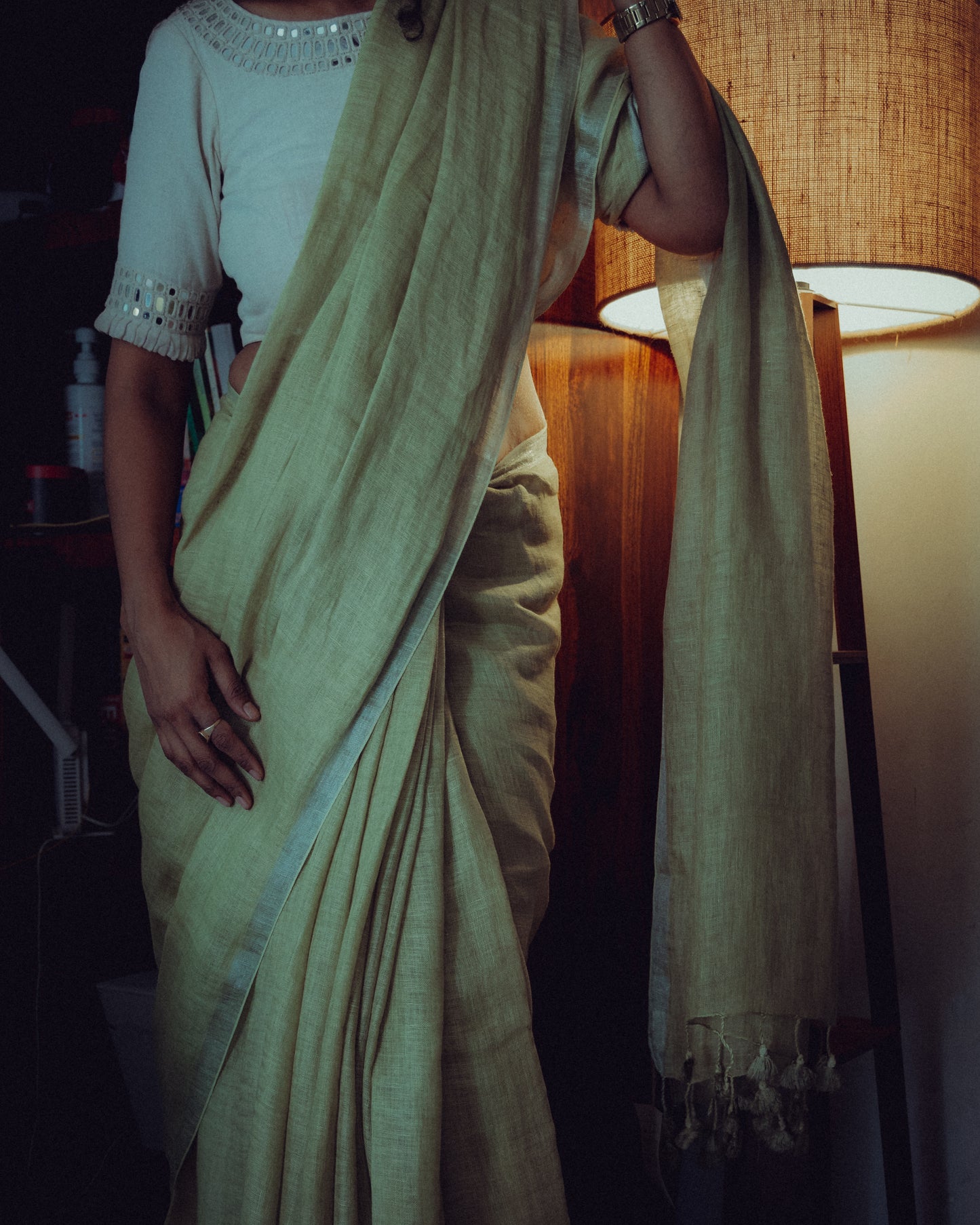 HANDLOOM NATURAL DYED LINEN SAREE