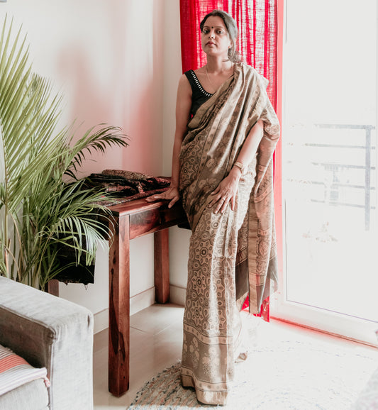 AJRAKH MUGA SILK SAREE