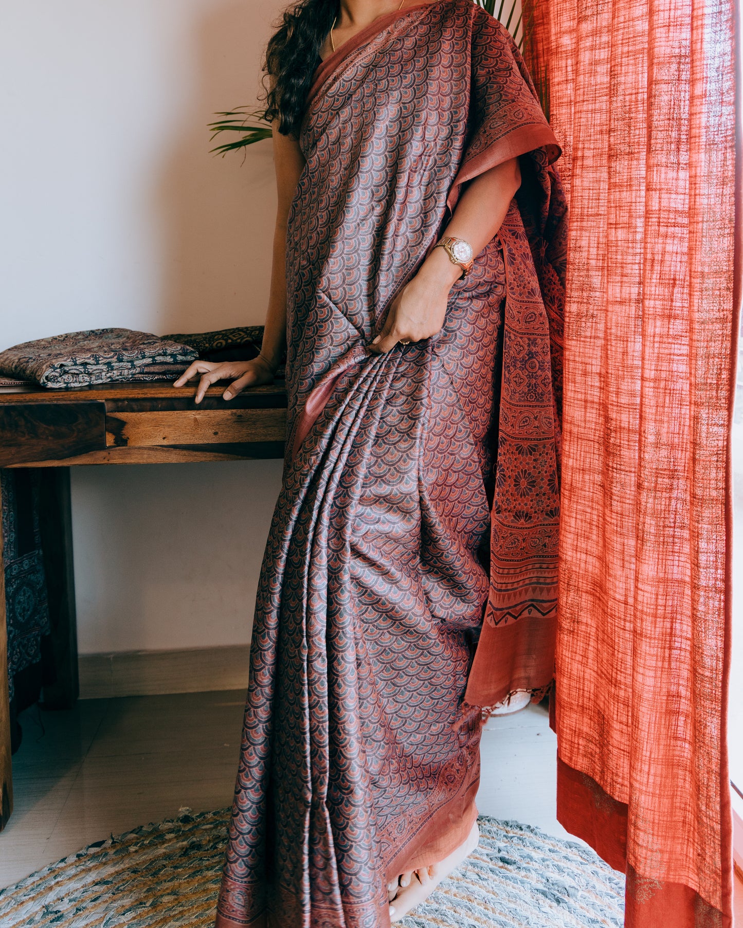 AJRAKH TUSSAR SILK SAREE