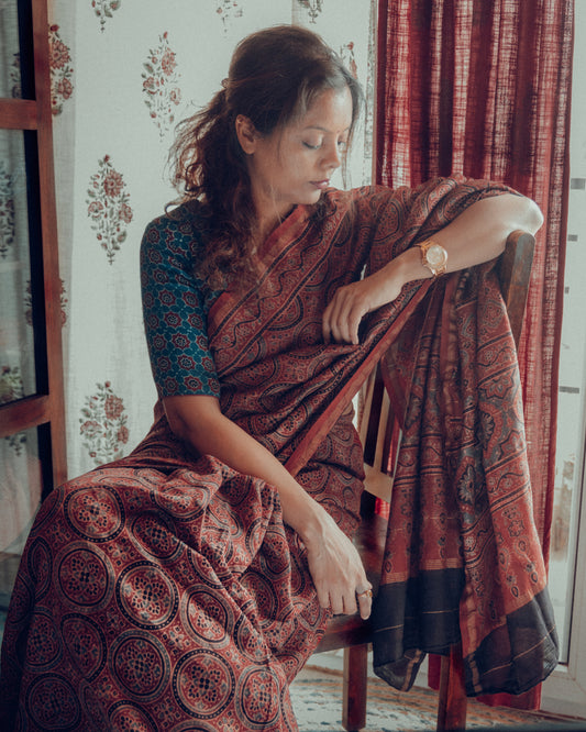 AJARKH CHANDERI SAREE.