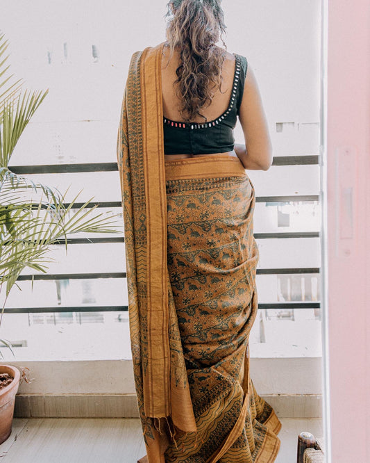 AJRAKH TUSSAR SILK SAREE