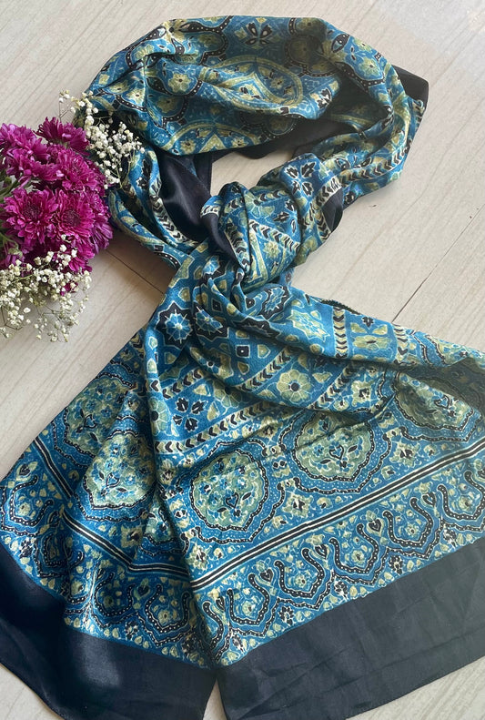 AJRAKH HAND BLOCK PRINTED MASHRU SILK STOLE