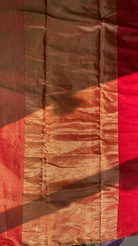 Tissue Chanderi (Maroon Metallic) Sari.