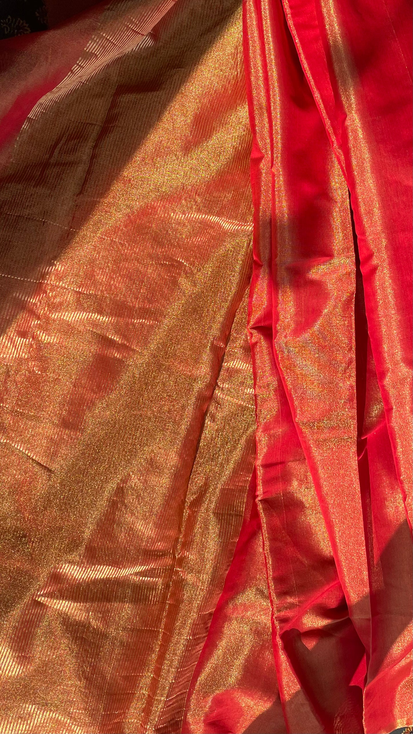 Tissue Chanderi (Red Metallic) Sari.