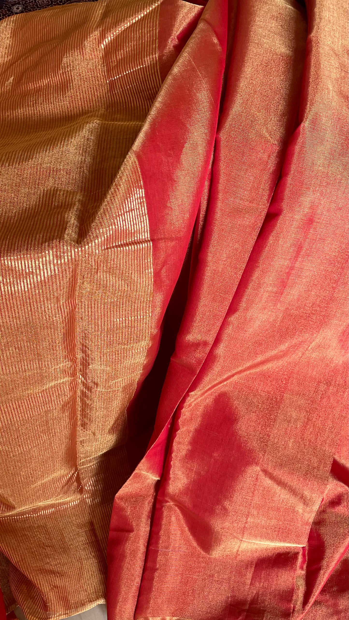 Tissue Chanderi (Red Metallic) Sari.