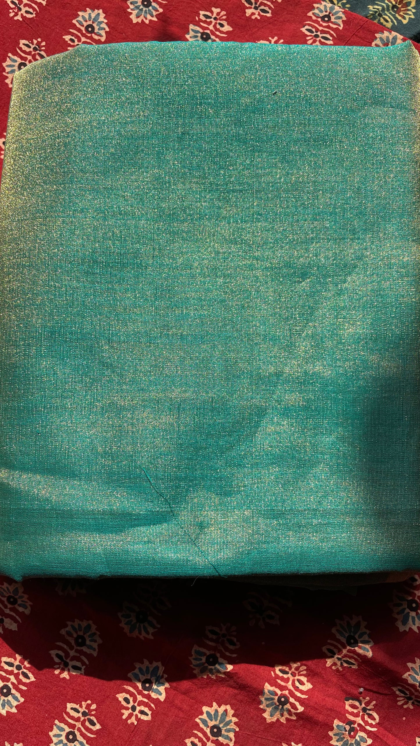 Tissue Chanderi (Green Metallic) Sari.