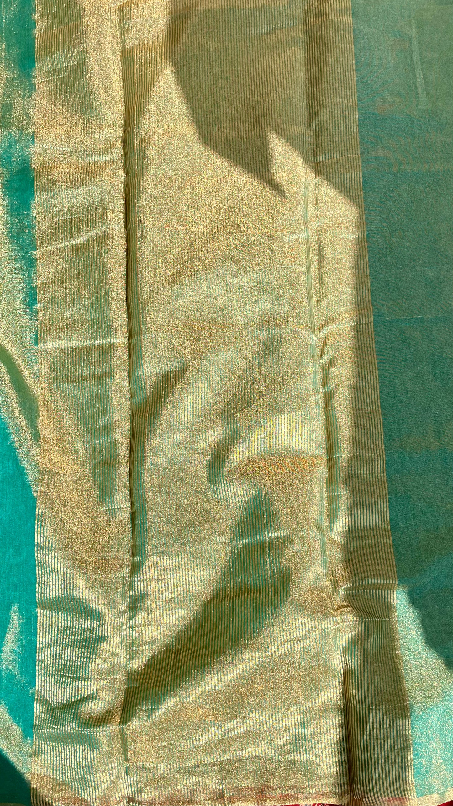 Tissue Chanderi (Green Metallic) Sari.